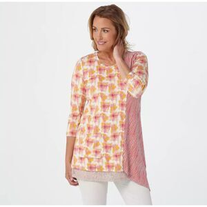 LOGO by Lori Goldstein Pink, Yellow & Cream Mixed-Print Tunic